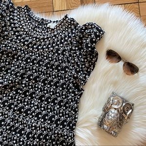 LOFT Black White Eyelet Ruffle Dress